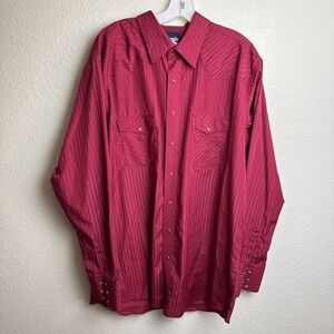 Wrangler Men's XLT Maroon Striped Long Sleeve Pearl‎ Snap Western Cowboy Shirt